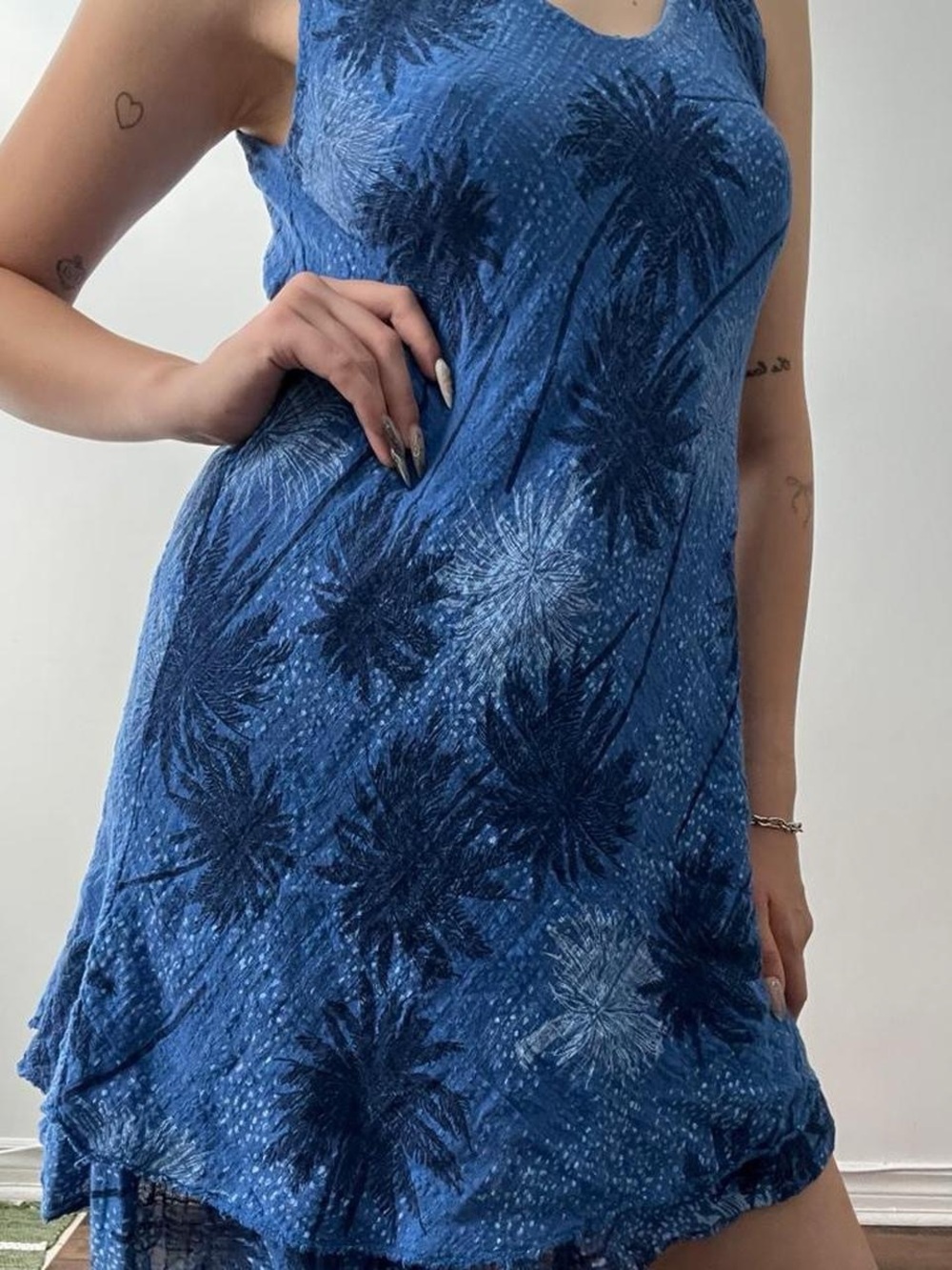 Blue Palm Tree Patterned Mini Dress - Picture 3 of 8
